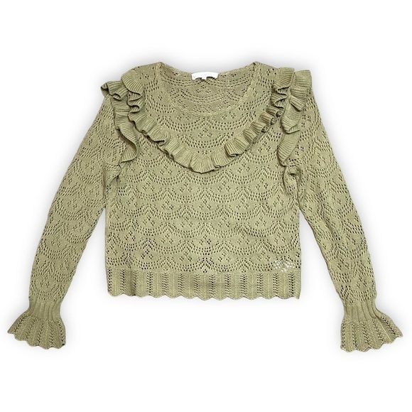 Loveshackfancy Natalie Ruffle Open Knit Sweater Sz Small - Picture 2 of 13